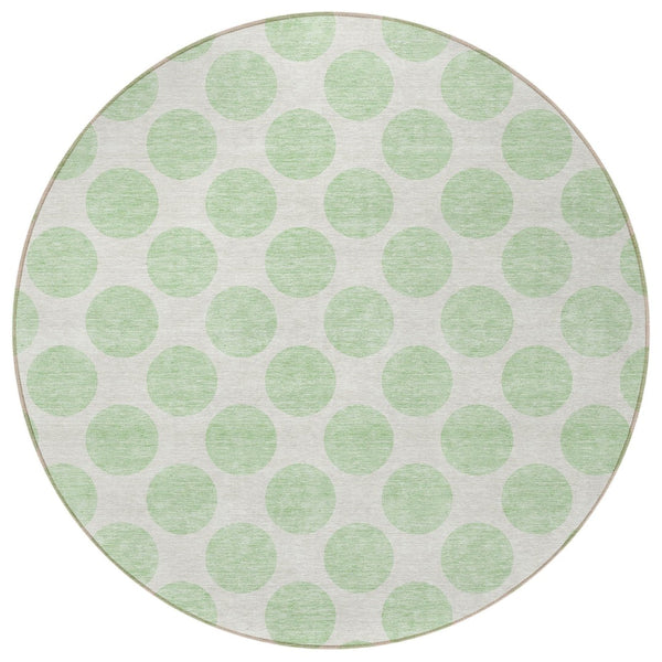 HomeRoots 5' Playful Mint Green and Ivory Polka Dot Area Rug – Durable, Washable Décor for Indoor and Outdoor Spaces 8' Round 614919
