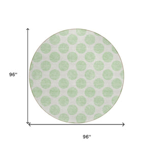 HomeRoots 5' Playful Mint Green and Ivory Polka Dot Area Rug – Durable, Washable Décor for Indoor and Outdoor Spaces 8' Round 614919