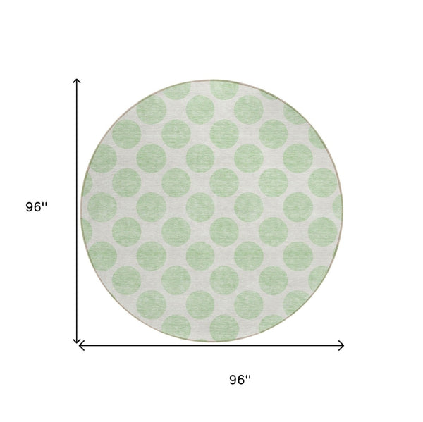 HomeRoots 5' Playful Mint Green and Ivory Polka Dot Area Rug – Durable, Washable Décor for Indoor and Outdoor Spaces 8' Round 614919