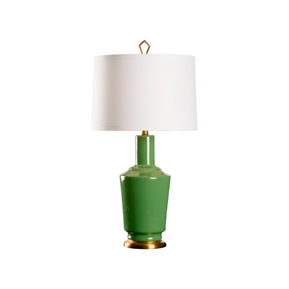 Wildwood Emma Terracotta Ceramic Table Lamp With Antique Brass Base, Drum Shade & Geometric Gold Finial Green 61492