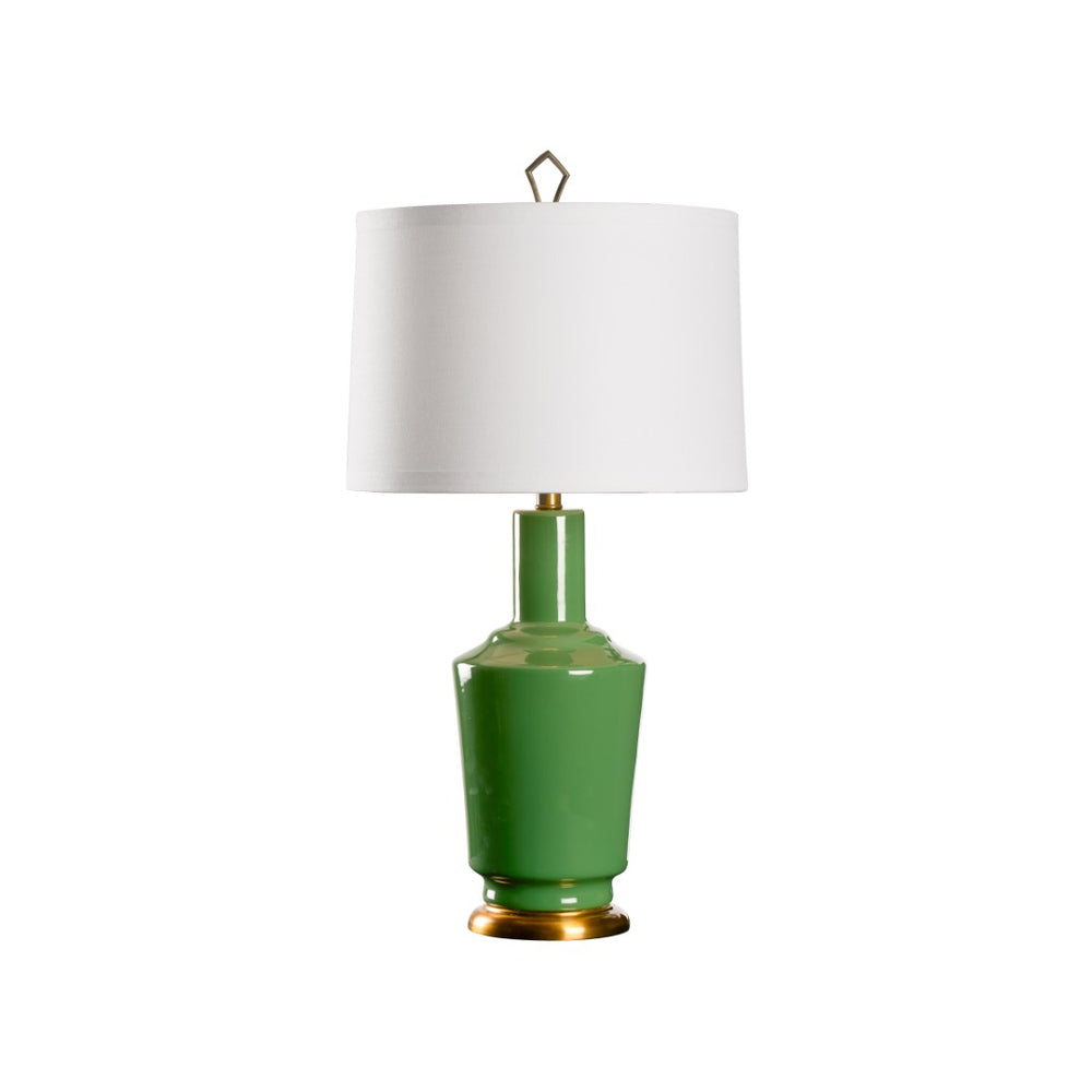 Wildwood Emma Terracotta Ceramic Table Lamp With Antique Brass Base, Drum Shade & Geometric Gold Finial Green 61492