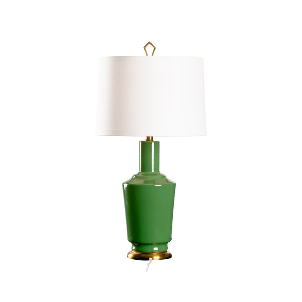 Wildwood Emma Terracotta Ceramic Table Lamp With Antique Brass Base, Drum Shade & Geometric Gold Finial Green 61492