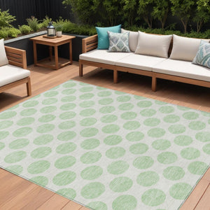 HomeRoots 5' Playful Mint Green and Ivory Polka Dot Area Rug – Durable, Washable Décor for Indoor and Outdoor Spaces 8' X 10' 614920