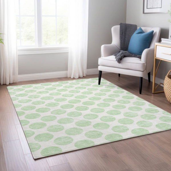 HomeRoots 5' Playful Mint Green and Ivory Polka Dot Area Rug – Durable, Washable Décor for Indoor and Outdoor Spaces 8' X 10' 614920