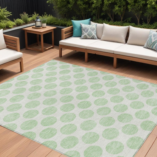 HomeRoots 5' Playful Mint Green and Ivory Polka Dot Area Rug – Durable, Washable Décor for Indoor and Outdoor Spaces 9' X 12' 614921