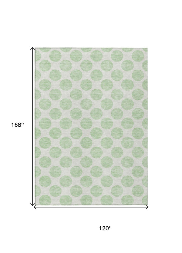 HomeRoots 5' Playful Mint Green and Ivory Polka Dot Area Rug – Durable, Washable Décor for Indoor and Outdoor Spaces 10' X 14' 614922