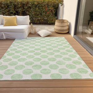 HomeRoots 5' Playful Mint Green and Ivory Polka Dot Area Rug – Durable, Washable Décor for Indoor and Outdoor Spaces 10' X 14' 614922