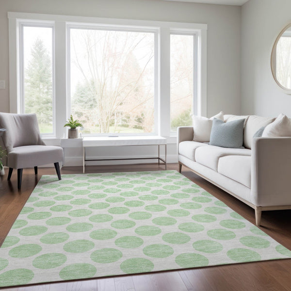 HomeRoots 5' Playful Mint Green and Ivory Polka Dot Area Rug – Durable, Washable Décor for Indoor and Outdoor Spaces 10' X 14' 614922