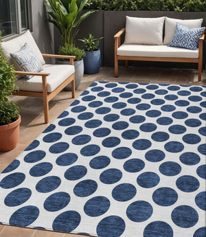 HomeRoots 5' Navy Blue and Ivory Polka Dot Indoor Outdoor Area Rug - Durable, Washable, Stylish Design for All Spaces 5' X 8' 614924