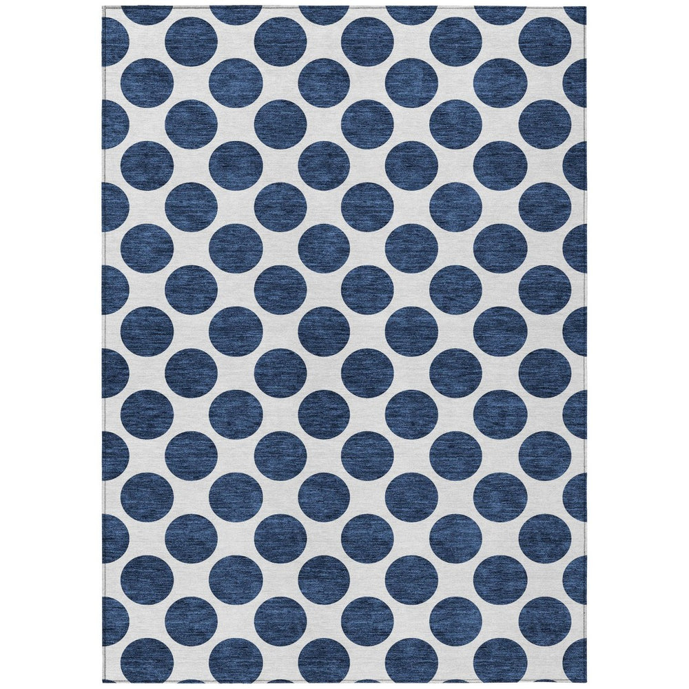 HomeRoots 5' Navy Blue and Ivory Polka Dot Indoor Outdoor Area Rug - Durable, Washable, Stylish Design for All Spaces 5' X 8' 614924