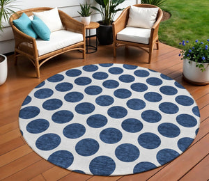 HomeRoots 5' Navy Blue and Ivory Polka Dot Indoor Outdoor Area Rug - Durable, Washable, Stylish Design for All Spaces 8' Round 614925