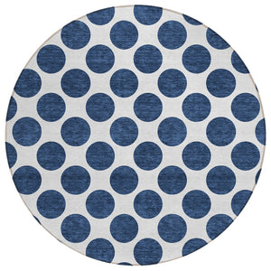 HomeRoots 5' Navy Blue and Ivory Polka Dot Indoor Outdoor Area Rug - Durable, Washable, Stylish Design for All Spaces 8' Round 614925