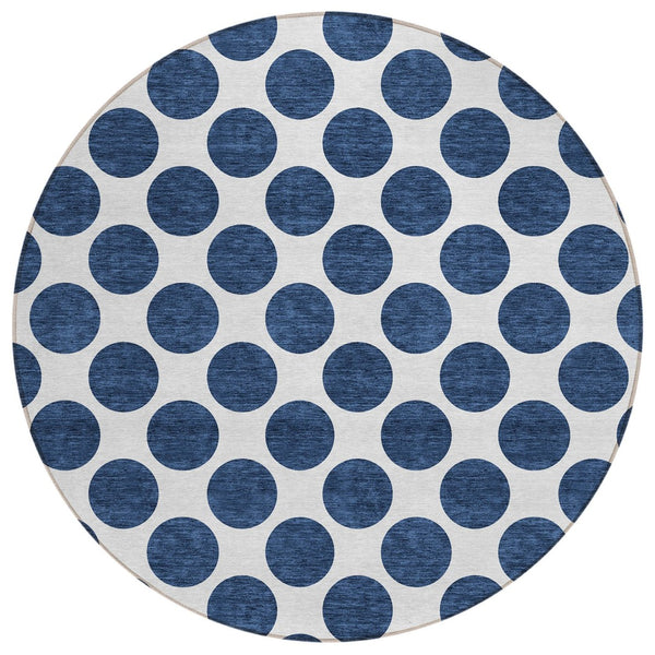 HomeRoots 5' Navy Blue and Ivory Polka Dot Indoor Outdoor Area Rug - Durable, Washable, Stylish Design for All Spaces 8' Round 614925