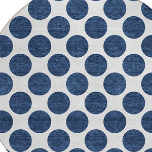 HomeRoots 5' Navy Blue and Ivory Polka Dot Indoor Outdoor Area Rug - Durable, Washable, Stylish Design for All Spaces 8' Round 614925