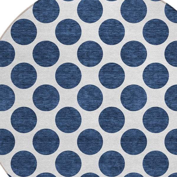 HomeRoots 5' Navy Blue and Ivory Polka Dot Indoor Outdoor Area Rug - Durable, Washable, Stylish Design for All Spaces 8' Round 614925