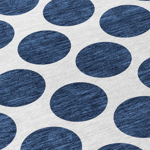 HomeRoots 5' Navy Blue and Ivory Polka Dot Indoor Outdoor Area Rug - Durable, Washable, Stylish Design for All Spaces 8' Round 614925