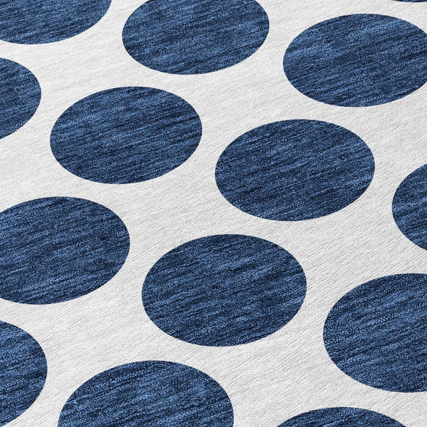 HomeRoots 5' Navy Blue and Ivory Polka Dot Indoor Outdoor Area Rug - Durable, Washable, Stylish Design for All Spaces 8' Round 614925