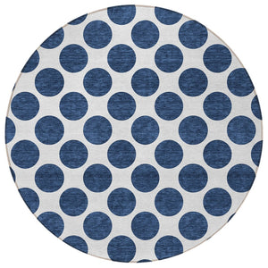 HomeRoots 5' Navy Blue and Ivory Polka Dot Indoor Outdoor Area Rug - Durable, Washable, Stylish Design for All Spaces 8' Round 614925