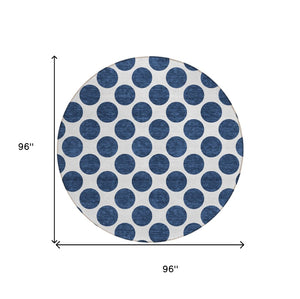 HomeRoots 5' Navy Blue and Ivory Polka Dot Indoor Outdoor Area Rug - Durable, Washable, Stylish Design for All Spaces 8' Round 614925