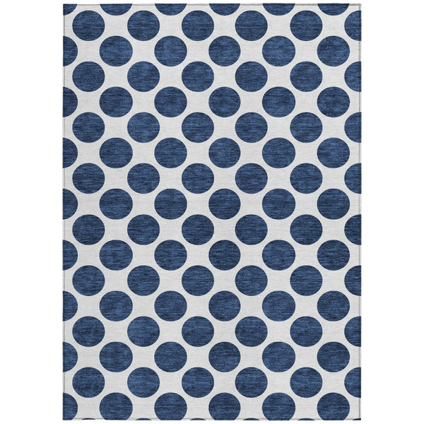 HomeRoots 5' Navy Blue and Ivory Polka Dot Indoor Outdoor Area Rug - Durable, Washable, Stylish Design for All Spaces 8' X 10' 614926