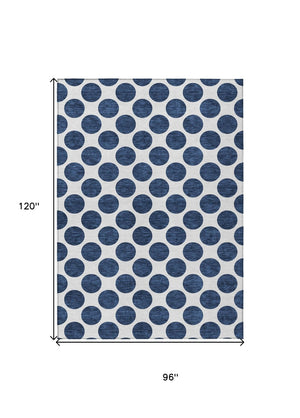 HomeRoots 5' Navy Blue and Ivory Polka Dot Indoor Outdoor Area Rug - Durable, Washable, Stylish Design for All Spaces 8' X 10' 614926