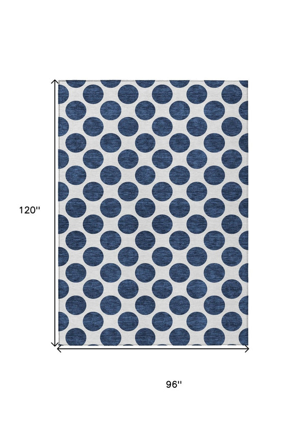 HomeRoots 5' Navy Blue and Ivory Polka Dot Indoor Outdoor Area Rug - Durable, Washable, Stylish Design for All Spaces 8' X 10' 614926