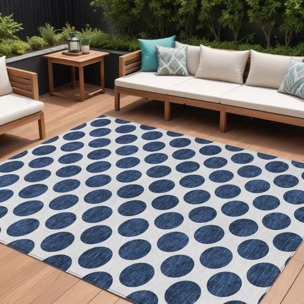 HomeRoots 5' Navy Blue and Ivory Polka Dot Indoor Outdoor Area Rug - Durable, Washable, Stylish Design for All Spaces 8' X 10' 614926