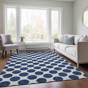 HomeRoots 5' Navy Blue and Ivory Polka Dot Indoor Outdoor Area Rug - Durable, Washable, Stylish Design for All Spaces 8' X 10' 614926