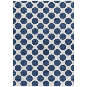 HomeRoots 5' Navy Blue and Ivory Polka Dot Indoor Outdoor Area Rug - Durable, Washable, Stylish Design for All Spaces 9' X 12' 614927
