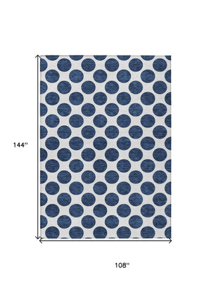 HomeRoots 5' Navy Blue and Ivory Polka Dot Indoor Outdoor Area Rug - Durable, Washable, Stylish Design for All Spaces 9' X 12' 614927