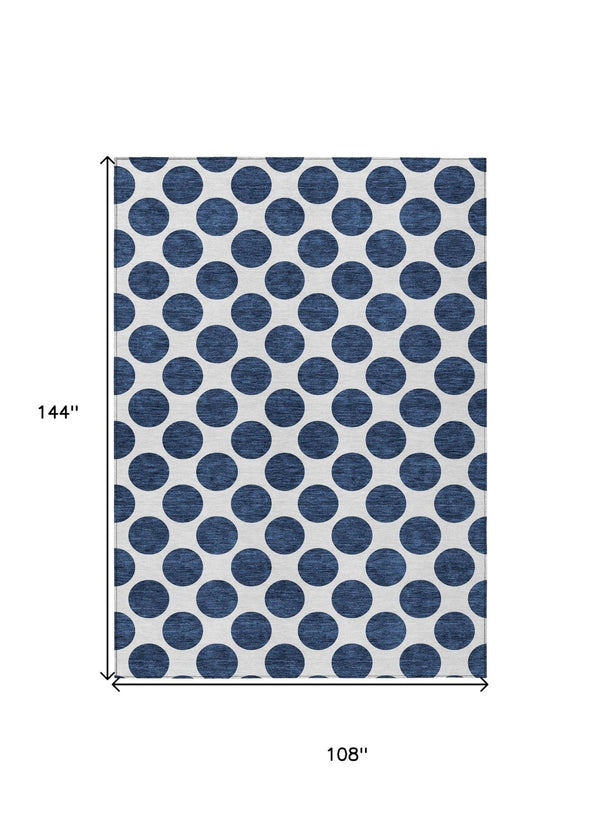 HomeRoots 5' Navy Blue and Ivory Polka Dot Indoor Outdoor Area Rug - Durable, Washable, Stylish Design for All Spaces 9' X 12' 614927