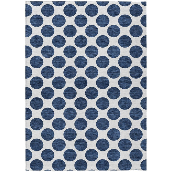 HomeRoots 5' Navy Blue and Ivory Polka Dot Indoor Outdoor Area Rug - Durable, Washable, Stylish Design for All Spaces 9' X 12' 614927