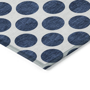 HomeRoots 5' Navy Blue and Ivory Polka Dot Indoor Outdoor Area Rug - Durable, Washable, Stylish Design for All Spaces 9' X 12' 614927