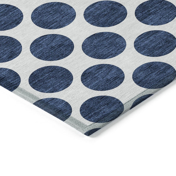 HomeRoots 5' Navy Blue and Ivory Polka Dot Indoor Outdoor Area Rug - Durable, Washable, Stylish Design for All Spaces 9' X 12' 614927
