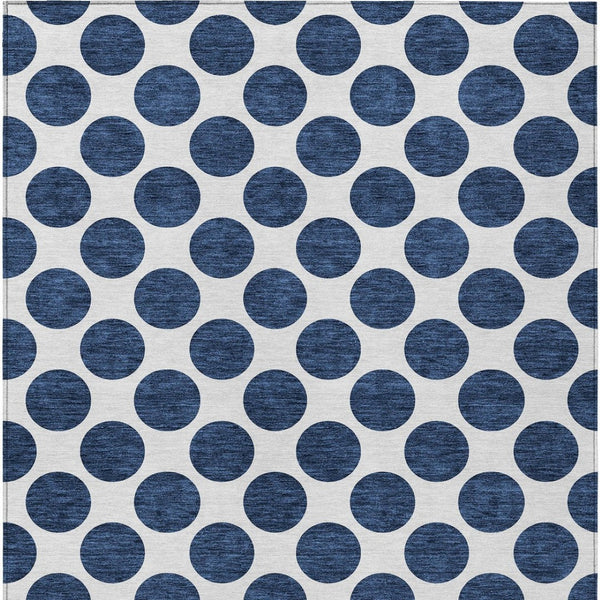 HomeRoots 5' Navy Blue and Ivory Polka Dot Indoor Outdoor Area Rug - Durable, Washable, Stylish Design for All Spaces 10' X 14' 614928