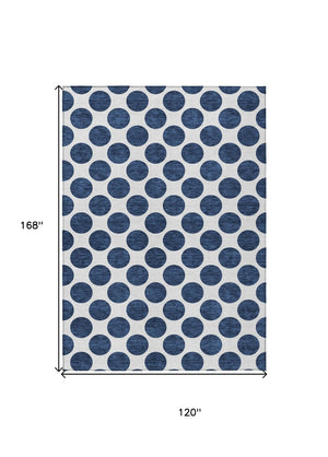 HomeRoots 5' Navy Blue and Ivory Polka Dot Indoor Outdoor Area Rug - Durable, Washable, Stylish Design for All Spaces 10' X 14' 614928