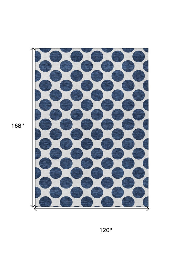 HomeRoots 5' Navy Blue and Ivory Polka Dot Indoor Outdoor Area Rug - Durable, Washable, Stylish Design for All Spaces 10' X 14' 614928