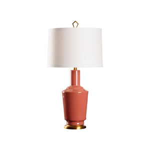 Wildwood Emma Terracotta Ceramic Table Lamp With Antique Brass Base, Drum Shade & Geometric Gold Finial Red 61493
