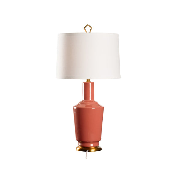 Wildwood Emma Terracotta Ceramic Table Lamp With Antique Brass Base, Drum Shade & Geometric Gold Finial Red 61493