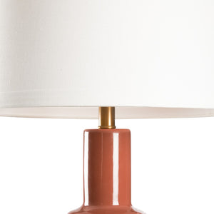 Wildwood Emma Terracotta Ceramic Table Lamp With Antique Brass Base, Drum Shade & Geometric Gold Finial Red 61493