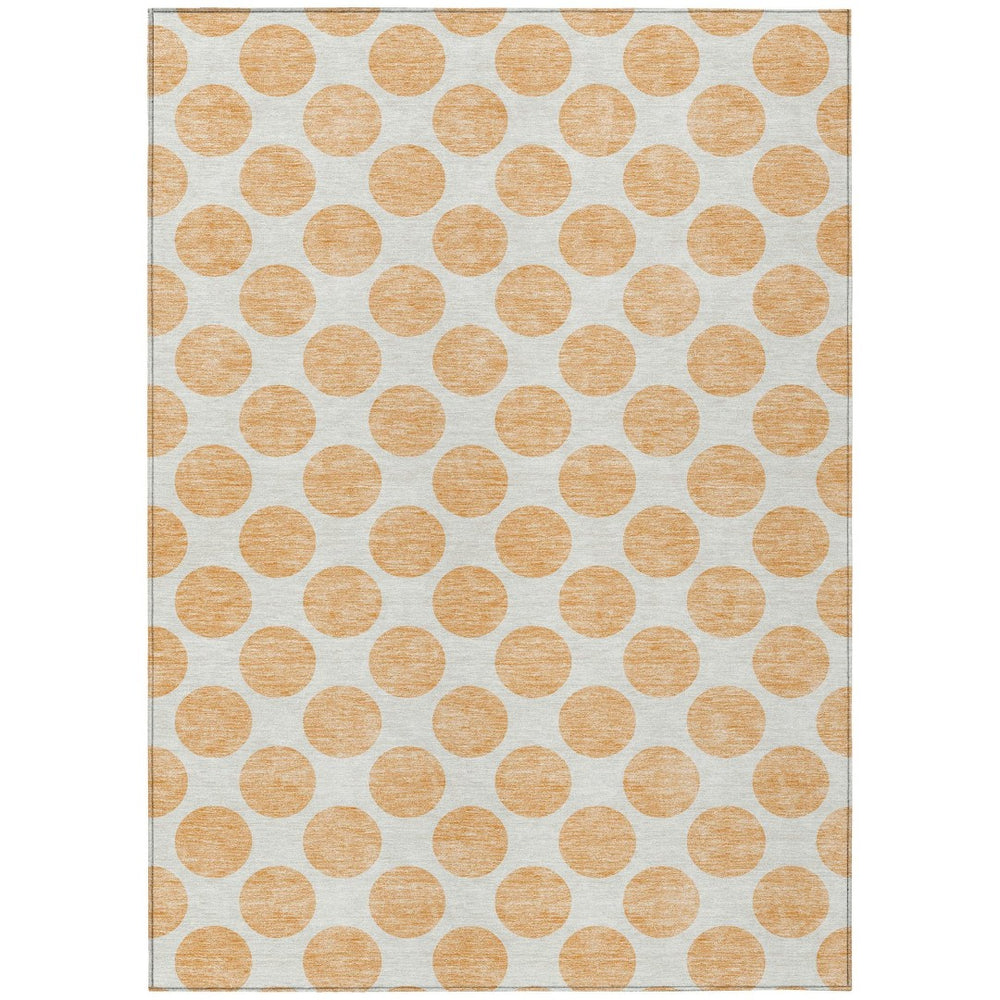 HomeRoots 5' Peach and Ivory Polka Dot Washable Area Rug for Indoor & Outdoor High-Traffic Spaces 5' X 8' 614930