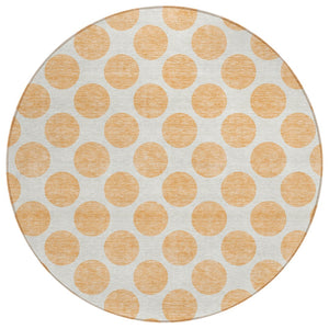 HomeRoots 5' Peach and Ivory Polka Dot Washable Area Rug for Indoor & Outdoor High-Traffic Spaces 8' Round 614931
