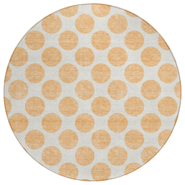 HomeRoots 5' Peach and Ivory Polka Dot Washable Area Rug for Indoor & Outdoor High-Traffic Spaces 8' Round 614931