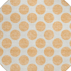 HomeRoots 5' Peach and Ivory Polka Dot Washable Area Rug for Indoor & Outdoor High-Traffic Spaces 8' Round 614931