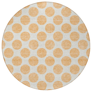 HomeRoots 5' Peach and Ivory Polka Dot Washable Area Rug for Indoor & Outdoor High-Traffic Spaces 8' Round 614931