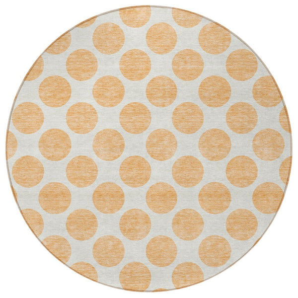 HomeRoots 5' Peach and Ivory Polka Dot Washable Area Rug for Indoor & Outdoor High-Traffic Spaces 8' Round 614931