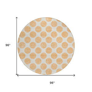 HomeRoots 5' Peach and Ivory Polka Dot Washable Area Rug for Indoor & Outdoor High-Traffic Spaces 8' Round 614931