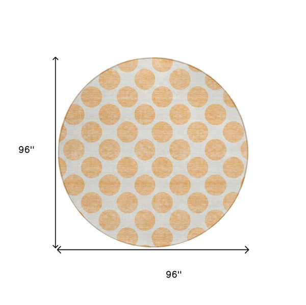 HomeRoots 5' Peach and Ivory Polka Dot Washable Area Rug for Indoor & Outdoor High-Traffic Spaces 8' Round 614931