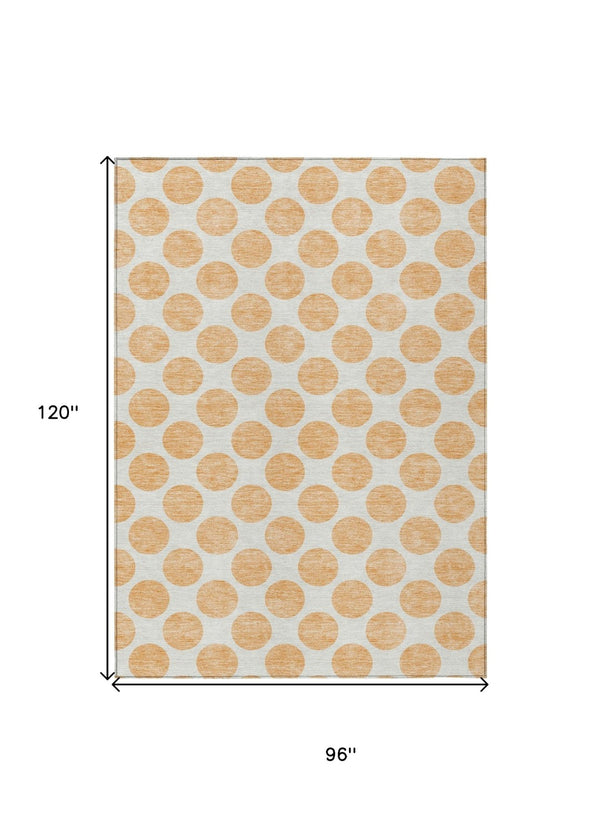 HomeRoots 5' Peach and Ivory Polka Dot Washable Area Rug for Indoor & Outdoor High-Traffic Spaces 8' X 10' 614932