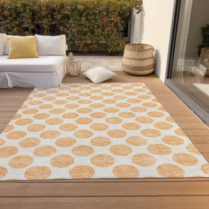 HomeRoots 5' Peach and Ivory Polka Dot Washable Area Rug for Indoor & Outdoor High-Traffic Spaces 8' X 10' 614932